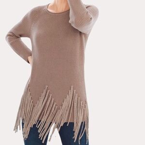 Chicos Drama Fringe Sweater Metallic Silver Ribbed Tan 1 2? US S M? am